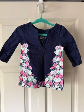 Circo Navy Floral V-Neck Tunic with Pink & Mint Flowers